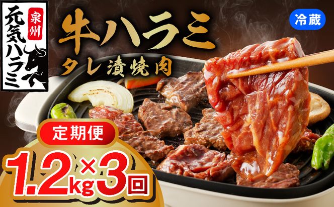 099Z178 【冷蔵配送】牛ハラミ肉 焼肉用 味付け 1.2kg（300g×4P）×全3回 小分け【毎月配送コース】