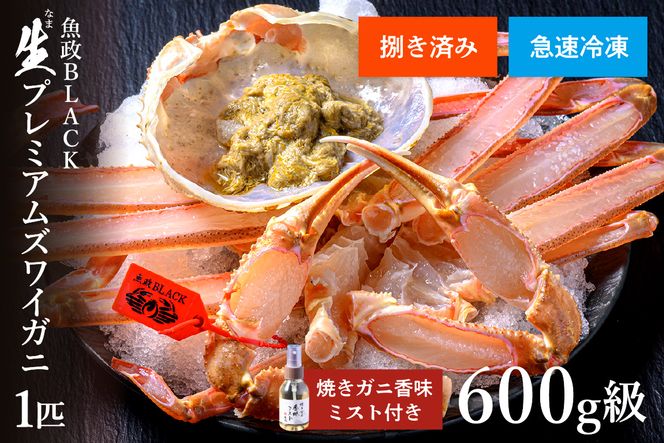 【蟹の匠 魚政】急速冷凍 捌き調理済み 生プレミアムズワイガニ 魚政BLACK 600g級 1匹　焼きガニ香味ミスト付き(11月～12月発送)　UO01126