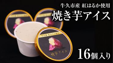 牛久市産 紅はるか 使用 焼き芋アイス 16個 入り アイスクリーム さつまいもスイーツ 焼き芋味 べにはるか 夏 アイス ギフト さつま芋 味 焼き芋 味 サツマイモ 冷凍 贈り物 [EJ010us]