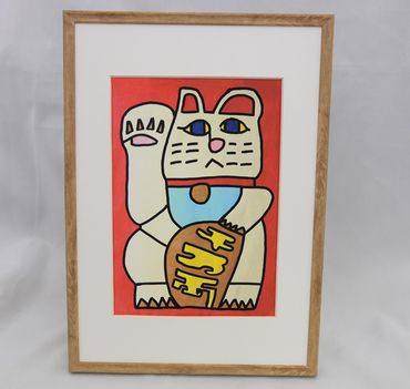 【障がい者アート】スズキタカヒロ作「まねきねこ」ミニ絵画010-006