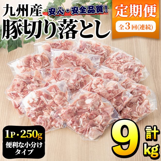 ＜定期便・全3回＞豚肉ウデモモ切り落とし(計9kg・1パック250g) 小分け 国産 豚肉 豚小間 真空パック 家庭用 豚こま 定期便 スライス 焼肉 BBQ 冷凍配送 個包装 切り落し 切落し すき焼き しゃぶしゃぶ セット 詰め合わせ 数量限定【三九】a-47-2-z