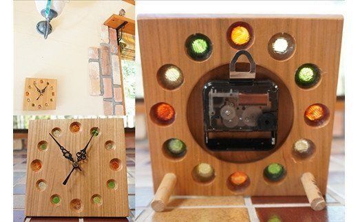 北海道 おはじき時計 （赤系おはじき） 壁掛け時計 掛け時計 置き時計 兼用 サクラ材 タモ材 ブラックウォールナット材 天然木 木製 雑貨 インテリア おしゃれ ナチュラル 職人 手作り 送料無料 十勝 士幌町 【B01】