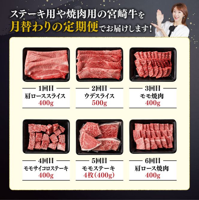 【6ヶ月定期便】 宮崎牛用途別便A【肉 牛肉 国産 宮崎県産 宮崎牛 黒毛和牛 和牛 焼肉 BBQ ステーキ すき焼き しゃぶしゃぶ 焼きしゃぶ 4等級  A4ランク 肩ロース ウデ モモ E11130】