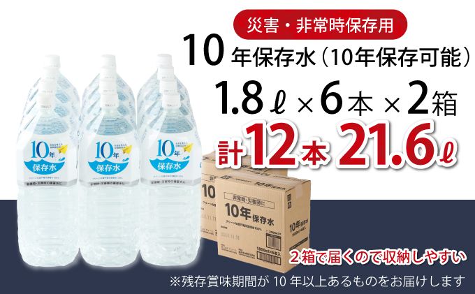 水 10年保存水 1.8L×12本セット 10年保存可能 室戸海洋深層水100%使用 ミネラルウォーター ペットボトル 長期保存水 備蓄水 備蓄用 非常災害備蓄用 災害用 避難用品 防災グッズ 故郷納税 送料無料