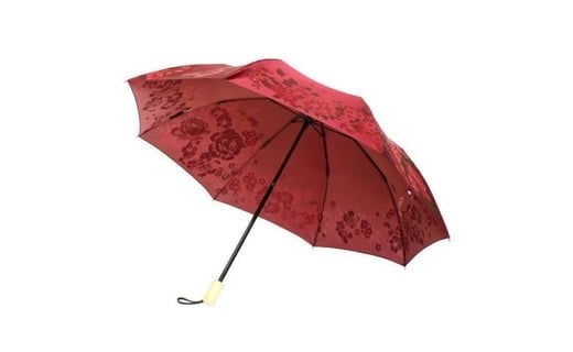 槙田商店【晴雨兼用折りたたみ傘】”絵おり” 大バラ：エンジ