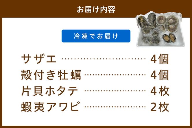 大満足！京丹後・海鮮BBQ　Bセット　貝づくし蒸しアワビ付　4種14品（3～4人前）　YK00107