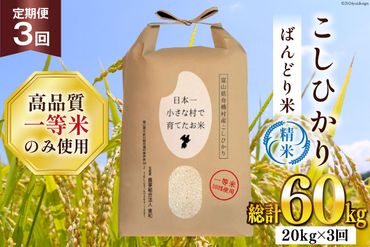 【3ヶ月定期便】【一等米100％】ばんどり米（コシヒカリ）精米 20kg（5kg×4袋） [農事組合法人東和 富山県 舟橋村 57050167] お米 白米 美味しい こしひかり 富山 農家