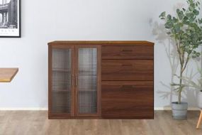 トラクト ガラス扉＋チェスト＋120天板 WN 【食器 キャビネット 家具 国産 組み合わせ 収納家具 完成品】(H060668)