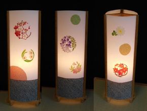099H266 着物生地で作ったおしゃれな行灯 お花のドット【あんどん 工芸品 和風 置物 壁飾り インテリア】