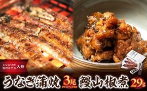 【E07007-C】【父の日ギフト】うなぎ料理入舟 蒲焼3尾＋鰻山椒煮 ≪6月15日お届け≫
