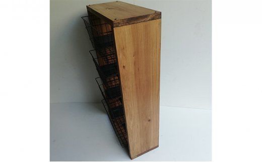 無垢材 落下防止付 ワイヤーバスケット シェルフ 4段　BIG カゴ付 [新星金属製作所 大阪府 守口市 20940961] 天然木 ナチュラル ラック リビング 玄関 子供部屋 風呂場 大容量 収納