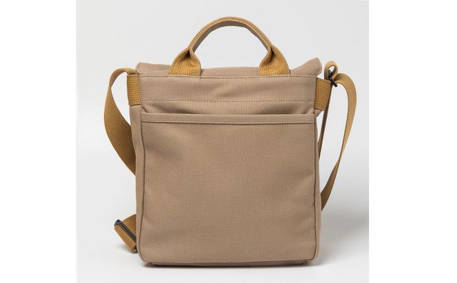 「琉球帆布」ツートンショルダーS / ライトブラウン＆ベージュ - 帆布 キャンバス生地 布 丈夫 バッグ 斜め掛け 肩掛け おしゃれ 男女兼用 琉球帆布 手仕事 伝統技術 沖縄県 八重瀬町【価格改定】