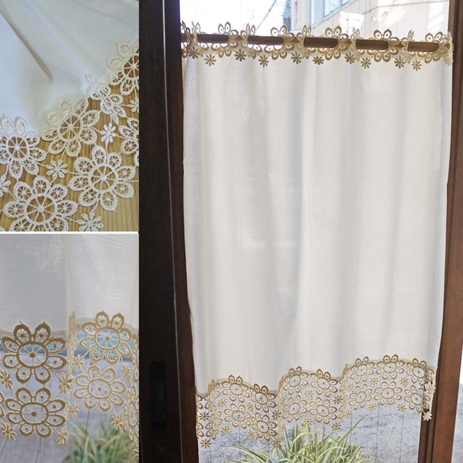 播州織カフェカーテンコメット 《 播州織綿 細窓 小窓用 レース付き コメット おしゃれ アイセレクト 》【2401N13801】