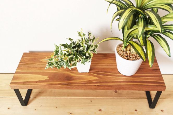 無垢材とアイアンのシェルフ ブラウン Mサイズ 60cm リビング 玄関 植物 完成品 [新星金属製作所 大阪府 守口市 20940872] 