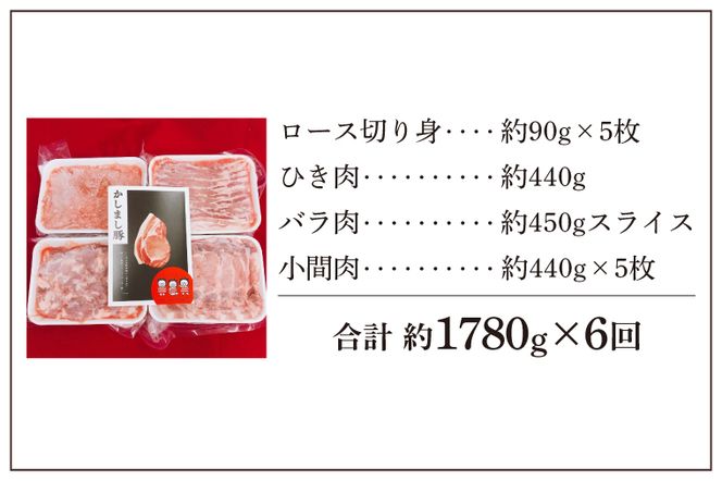 令和５年度　東京食肉市場豚枝肉共励会　最優秀賞受賞肉　6ヵ月定期便【かしまし豚】　4種の詰め合わせ×6回(KM-15)