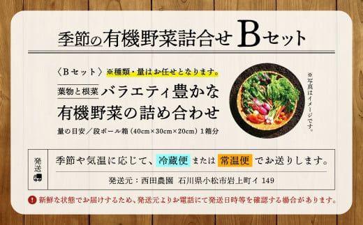 【有機JAS認定サラダ野菜】西田農園　季節の野菜詰合せ　Bセット 017002