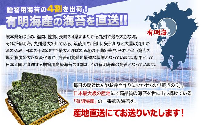 【全12回定期便】 訳あり 一番摘み 有明海産 海苔 120枚 《お申込み月翌月以降の出荷月から出荷開始》 熊本県産（有明海産） 海苔 定期便 全形40枚入り×3袋 長洲町隔月お届け 計1440枚---fn_ntei_r7_228000_120m_ev2mo12---