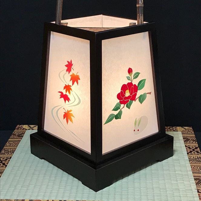 050F097 着物生地で作ったおしゃれな行灯（あんどん）日本の四季