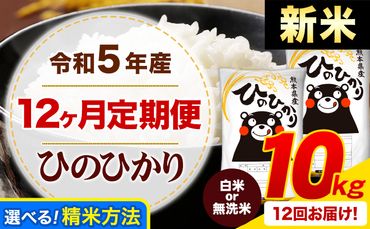 新米 令和5年産 ひのひかり 【12ヶ月定期便】 白米 or 無洗米 《お申込み月の翌月から出荷開始》 10kg (5kg×2袋) 計12回お届け  白米 無洗米 熊本県産 単一原料米 ひの 熊本県 御船町---hn5tei_128000_10kg_nov12_mf---