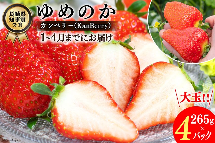 [期間限定発送]EA050 長崎県知事賞受賞[ 大玉 いちご ]「 ゆめのか (3L〜5L)」265g×4パック [1〜4月にお届け]