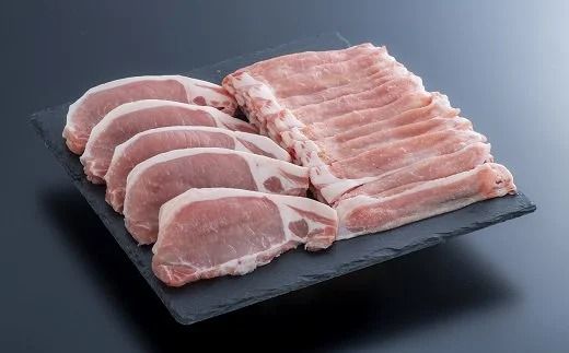 【スピード発送】0C1-108 豚肉 中川さんちの米の恵み豚ローススライス500g、ローストンカツ5枚（約500g）セット 【合計1kg】