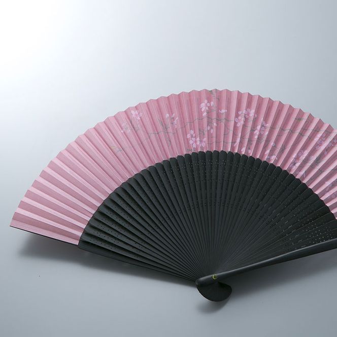 L-565】鈴木扇子店 近江扇子 女性用桜ピンク地(黒染骨) ［高島屋