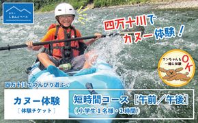 23-462．【体験チケット】四万十川でのんびり遊ぶ♪気軽にカヌー体験・短時間コース【午前／午後】（小学生1名様・1時間）