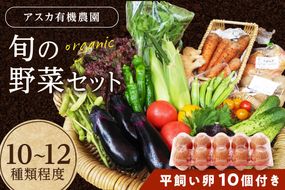 京の旬野菜セットL平飼い卵付き（栽培期間中農薬・化学肥料不使用）<アスカ有機農園>　AY00005