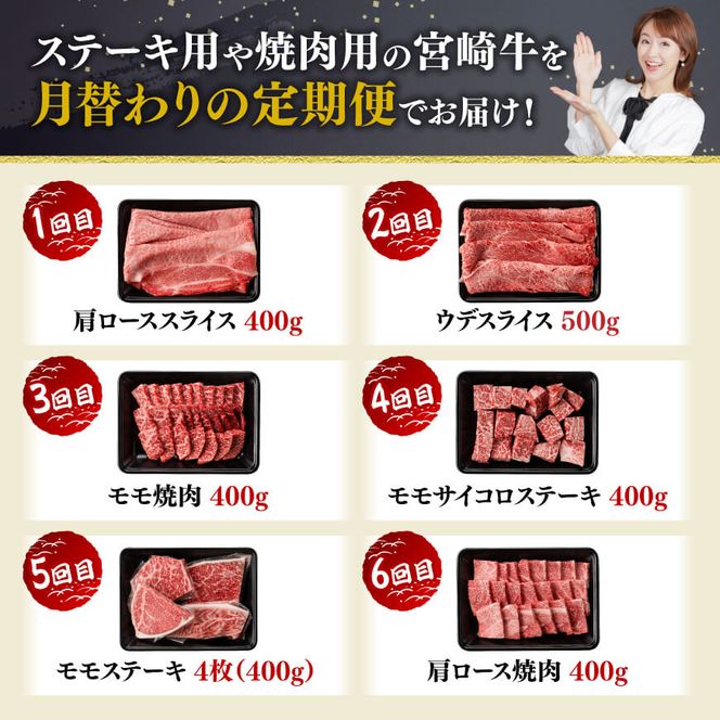 【12ヶ月定期便】宮崎牛定期便（ すきしゃぶ ・ 焼肉 ・ ステーキ ） 全12回【 肉 牛肉 国産 宮崎県産 宮崎牛 黒毛和牛 和牛 焼肉 しゃぶしゃぶ すきしゃぶ 焼しゃぶ ステーキ 4等級 A4ランク 】 [E11136t12]