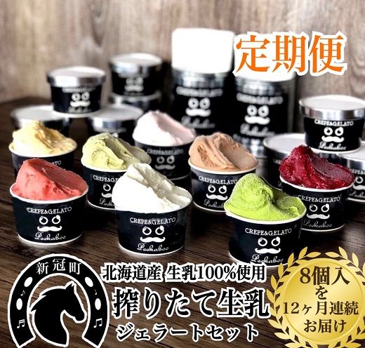 12ヶ月定期便 生乳の極みプレミアムジェラートセットB（8個）