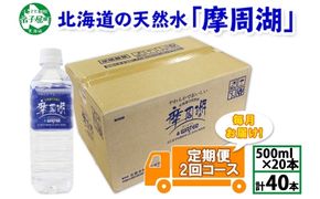 1824. 定期便 摩周湖の天然水 水 非加熱製法 毎月 全2回 500ml×20本 40本 硬度 18.1mg/L ミネラルウォーター 飲料水 軟水 送料無料 北海道 弟子屈町 11000円