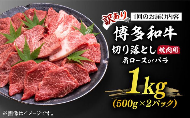 【全12回定期便】【訳あり】博多和牛 焼肉 切り落とし1kg（500g×2p）《築上町》【MEAT PLUS】肉 お肉 牛肉[ABBP156]