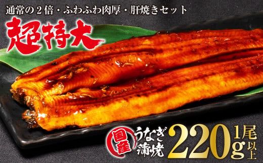 【超特大サイズ】山梨県産富士山脈の地下水うなぎ蒲焼1尾220g以上+100g肝焼きセット 138-005