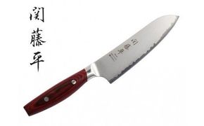 30198000001 関藤平 3層鋼三徳包丁 赤ハンドル H15-13