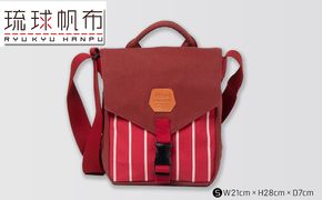 「琉球帆布」ツートンショルダーS / ディープレッド＆レッド - 帆布 キャンバス生地 布 丈夫 バッグ 斜め掛け 肩掛け おしゃれ 男女兼用 琉球帆布 手仕事 伝統技術 沖縄県 八重瀬町【価格改定】