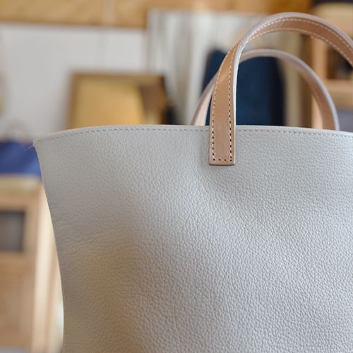 BB002-1-1　竹と牛革のカゴバッグ　オフホワイト