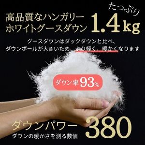 ＜京都金桝＞羽毛布団 シングル  ハンガリーホワイトグースダウン93％ 1.4kg 日本製 冬用 布団 DP380 京都亀岡産 アヌビス【ブルー】