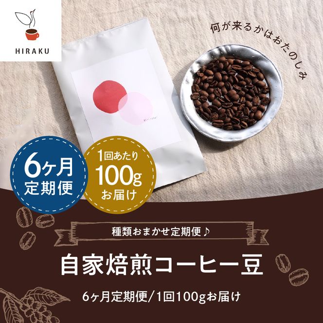 【6ヵ月定期便】自家焙煎コーヒー豆 100g×6ヵ月 種類おまかせ スペシャルティコーヒー こだわり 目利き 焙煎 自家焙煎 ティータイム 人気 群馬県 千代田町