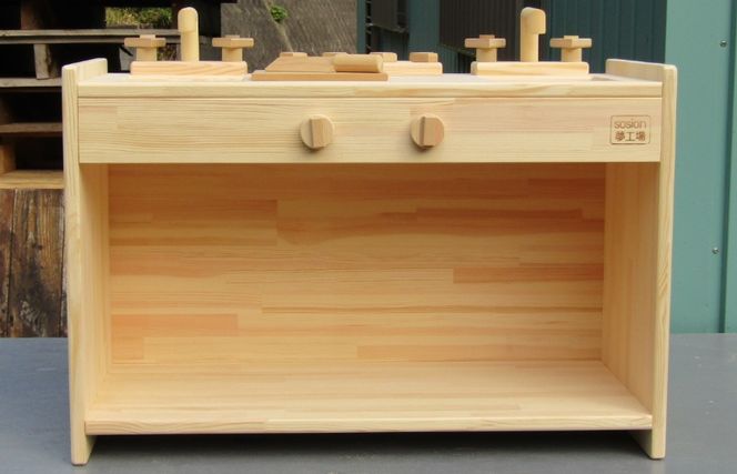 099H2212 手作り木製 ままごとキッチン KBM-W 素材色バージョン