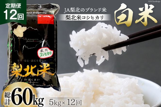 【12回 米 定期便 】 武川米 コシヒカリ 5kg×12回 総計60kg / 梨北農業協同組合 / 山梨県 韮崎市 [20741439] こしひかり お米 おこめ こめ コメ 精米 ご飯 ごはん 白米 国産 JA梨北