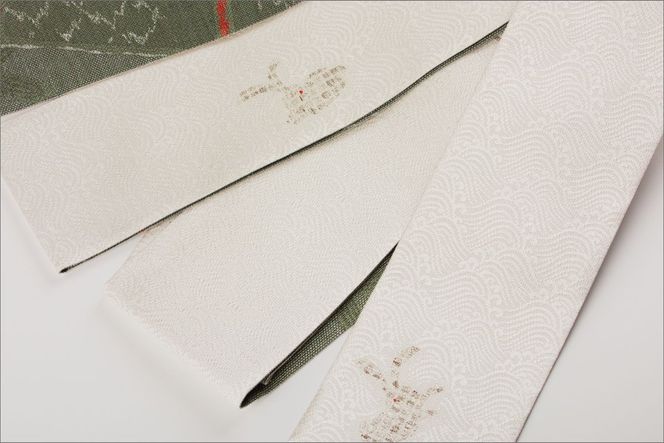 丹後帯　半幅帯「波にうさぎ（１匹入）」　FY00073