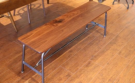 【艶消しクリア】高級ブラックウォルナット無垢材のアイアンベンチ Z103