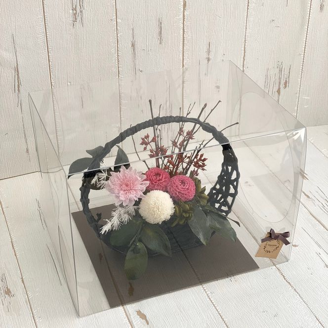 AJ087-2 プリザーブドフラワーアレンジ【葉月/紅桃】春日部市 シュガーパイン