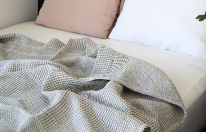 G1987 【スピード発送】コットンリネン 泉州南部織 ハニカムワッフル織 シングルケット（グレー）