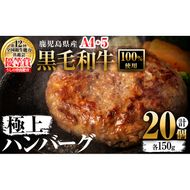 ＜A4・A5等級＞鹿児島県産 黒毛和牛100%使用 極上ハンバーグ(計3kg・150g×20個) c4-007