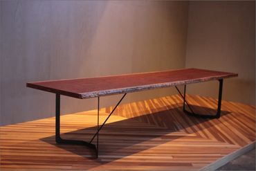 玉杢ブビンガ一枚板テーブル（3400×910×50mm）　KK00011