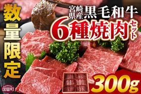 数量限定 ＜宮崎県産黒毛和牛(経産)6種焼肉セット 300g＞1～3か月以内に順次出荷【 国産 黒毛和牛 牛肉 牛 精肉 焼き肉 焼肉 サーロイン リブロース 肩ロース ウデ モモ バラ 贈答品 ギフト 贈り物 グルメ ミヤチク 宮崎県 国富町 】【b0749_my_x2】