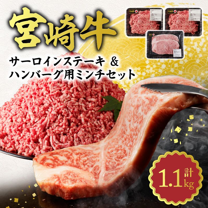 宮崎牛 サーロインステーキ & ハンバーグ用ミンチ セット 合計 1.1kg