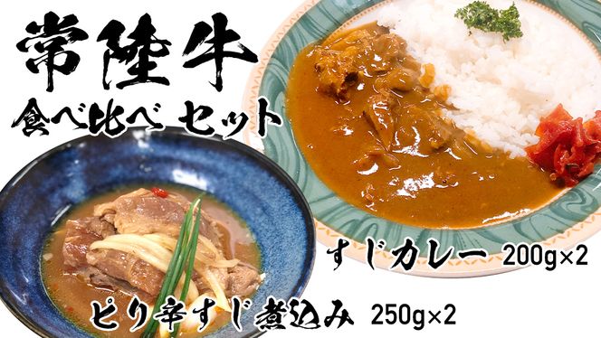 【 常陸牛 】 すじカレー 200g × 2 ・ ピリ辛 すじ煮込み 250g × 2 食べ比べ セット 常陸牛 カレー すじ煮込み 牛肉 時短 ふるさと納税 10000円 [AU105ya]