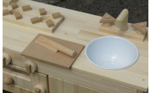 099H2157 手作り木製「棚付」魚焼きグリル付きままごとキッチン ＧＨＫ－Ｒ　素材色バージョン